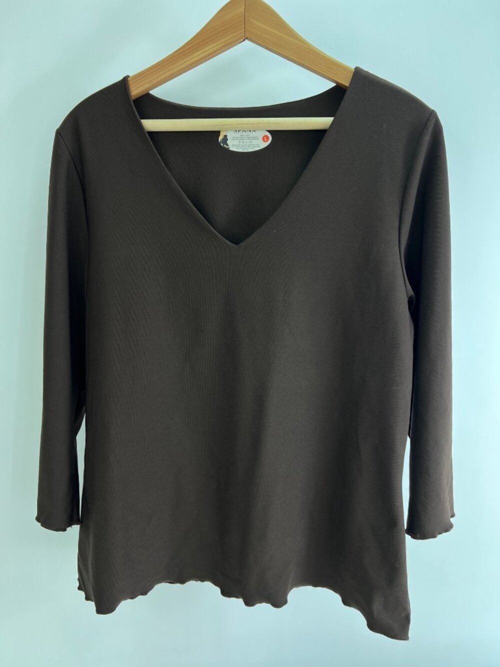 Spanx Womens Brown Long Sleeve V-Neck Top With Built-In Shaping Layer Size Large